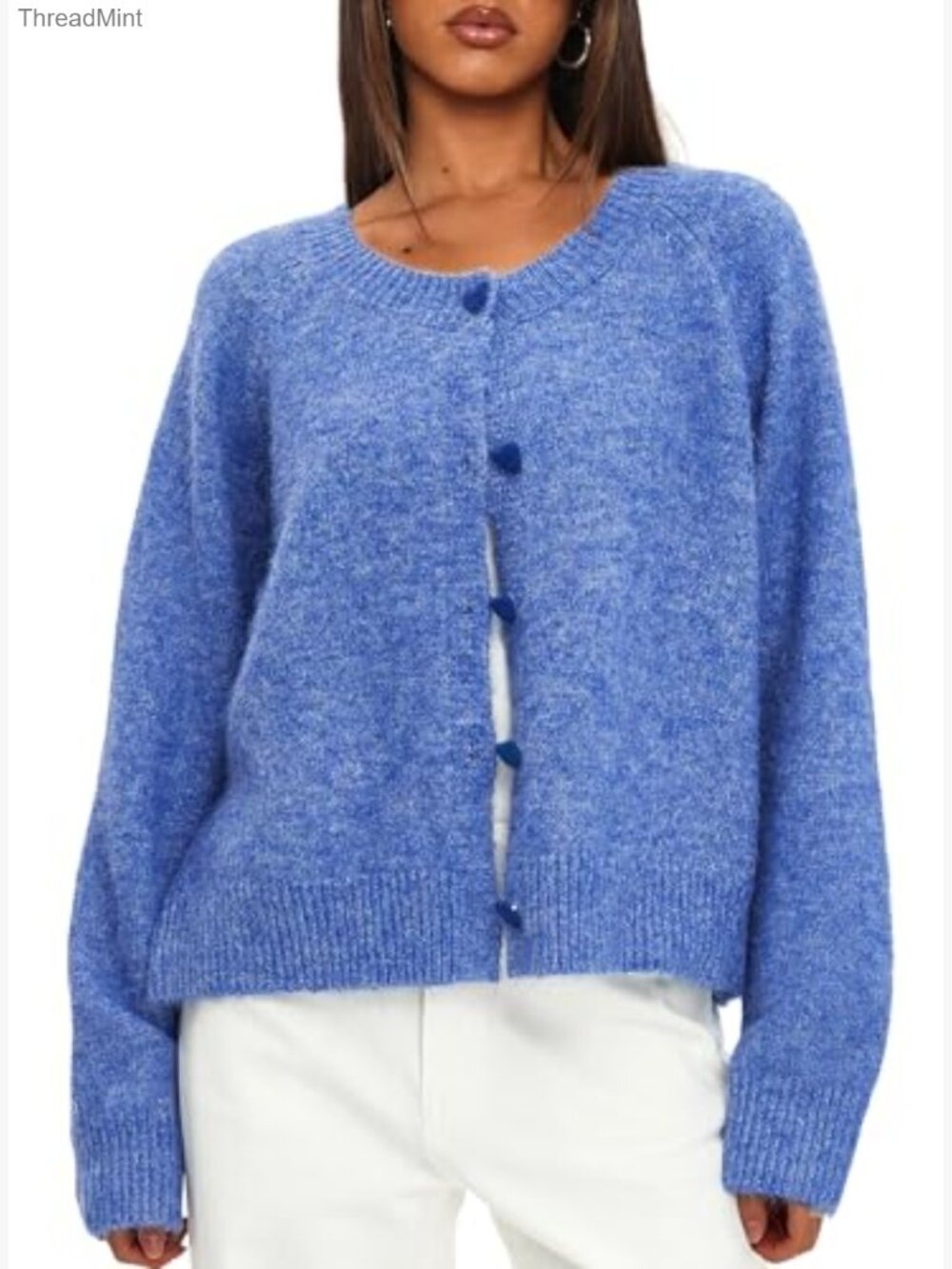 Womens Cardigan Sweaters Button Down Long Sleeve Crew Neck Knit Y2k - Picture 3 of 5